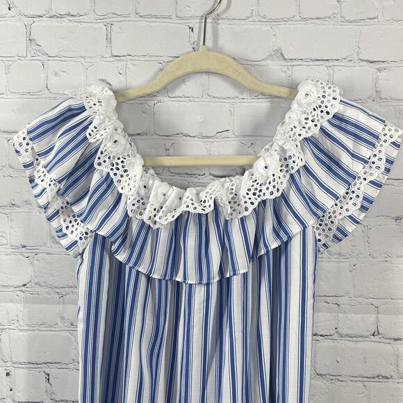 MISA Mini Dress Womens XS Stripe 100% Linen Coastal Coquette Ruffle Beach Resort - Picture 4 of 11